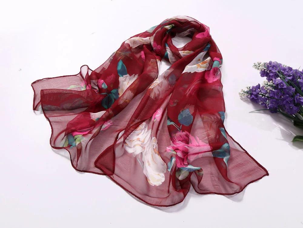 Scarf Women Foulard Shawl Bandana Elegant Beach Sun ProtectionSPECIFICATIONSDepartment Name: ADULTSize: 50*160cm(1cm=0.39in)pattern: RoseApply to season: Spring,Autumn,summerStyle: ElegantColor: Red,Black,Navy blueBrand Name: NDMEwomenstorenull