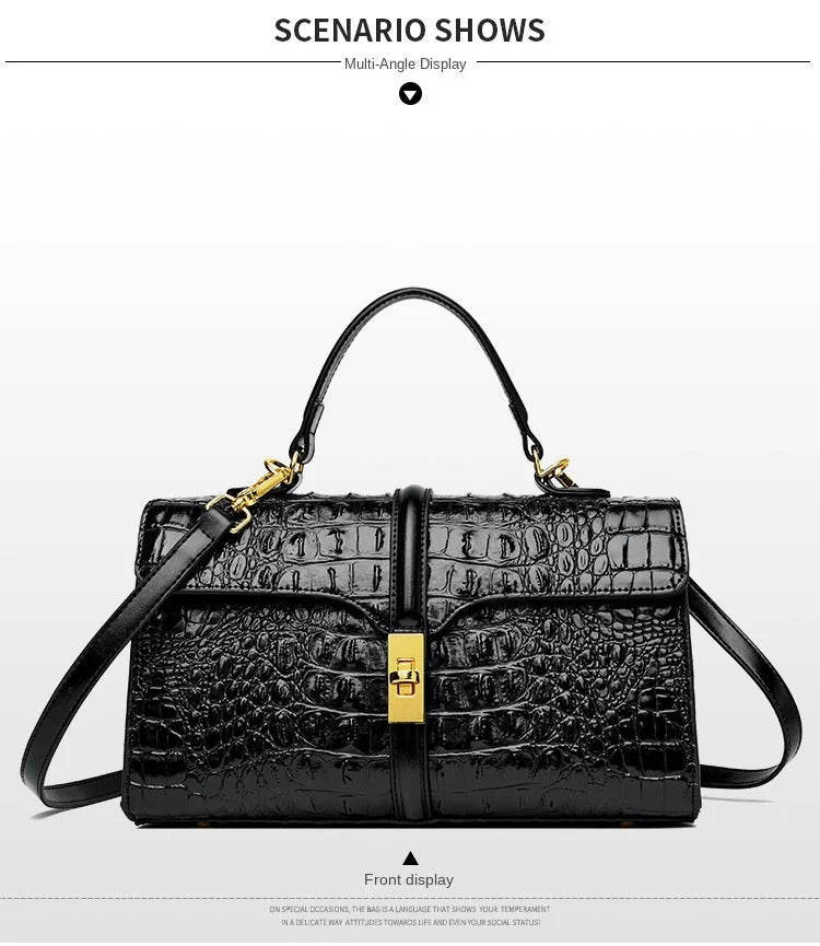 Leather Crocodile Pattern Women's Bag Fashion Brand Ladies HandbagsSPECIFICATIONSBrand Name: NoEnName_NullOrigin: Mainland ChinaCN: GuangdongLining Material: COTTONLining Material: POLYESTERMain Material: Genuine leatherPlace Of OriDMEwomenstorenull