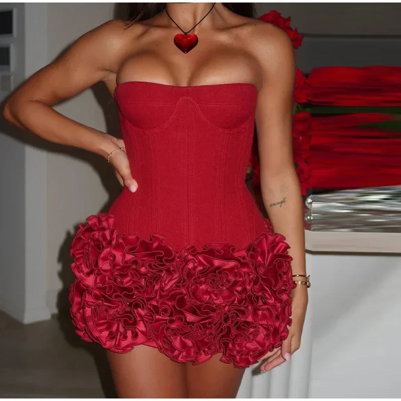 Sexy Flowers Red Short Party Dress Women Flower Patchwork Dresses StraSPECIFICATIONSBrand Name: LLYGEElasticity: Slight StrechSleeve Style: StraplessFabric Type: POLYESTERHign-concerned Chemical: NonePattern Type: SolidFit Type: slim fDMEwomenstorenull