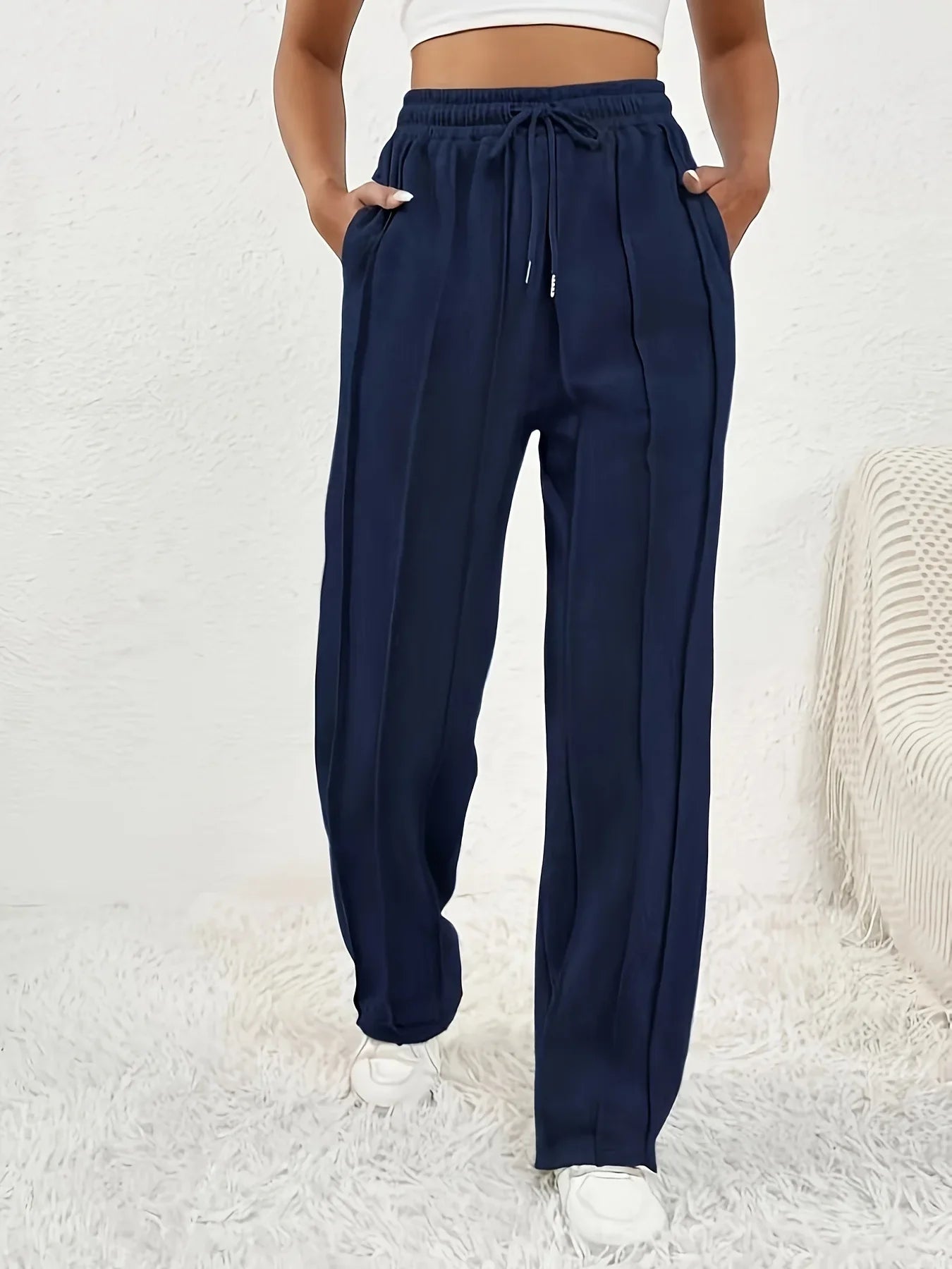 Spring sweatpants women's high waist all casual wide leg pants loose sSPECIFICATIONSBrand Name: RibbonFishCraft of Weaving: TATModel Number: DF6111Style: CasualMaterial: POLYESTERPlace Of Origin: China (mainland)Hign-concerned ChemicalDMEwomenstorenull