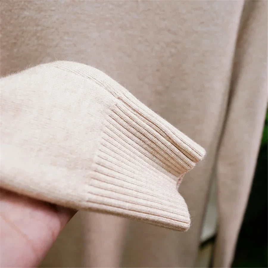 Turtleneck Sweater Women Korean Fashion Lined Warm Knitted Pullover SlSPECIFICATIONSBrand Name: NoEnName_Nullwhether full opening: NoClothing Length: regularMaterial: AcetateDecoration: sashesClosure Type: Single BreastedCollar: RuffleDMEwomenstorenull