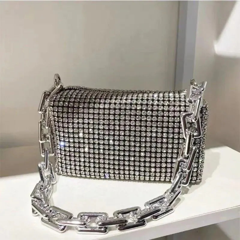 Handbag- Rhinestone Bucket Bag Glitter Chain Purse Women's Mini Bag