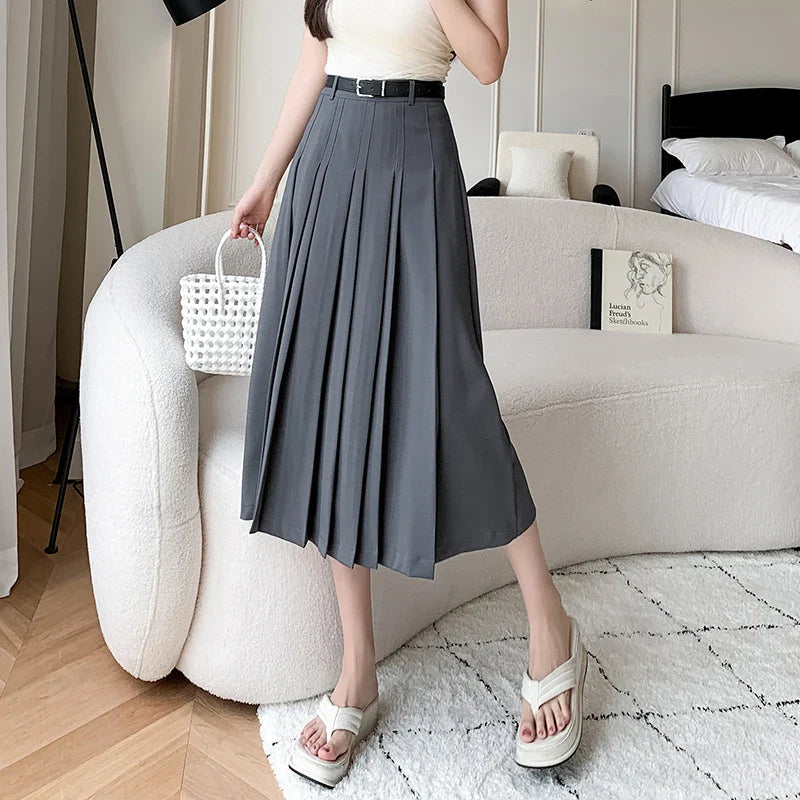 High Waist Midi Pleated Skirts Women's Fashion A-line Casual Suit SkirSPECIFICATIONSBrand Name: YUAZHOQIMaterial: POLYESTERStyle: CasualElasticity: Non StrechOrigin: Mainland ChinaCN: GuangdongSeason: Spring/SummerFabric Type: BroadcloDMEwomenstorenull