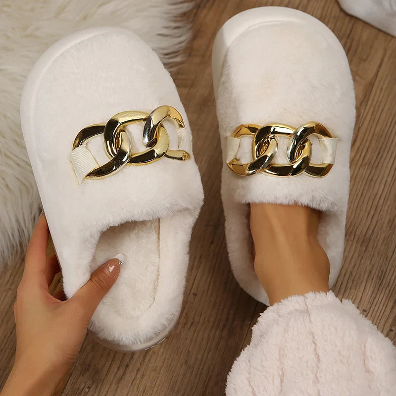 Slippers- Women's Warm Cotton House Slippers Female Indoor Plus Fur