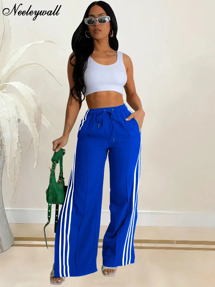 Pants- Sporty Striped Side Flare Jogger For Women Casual Contrast