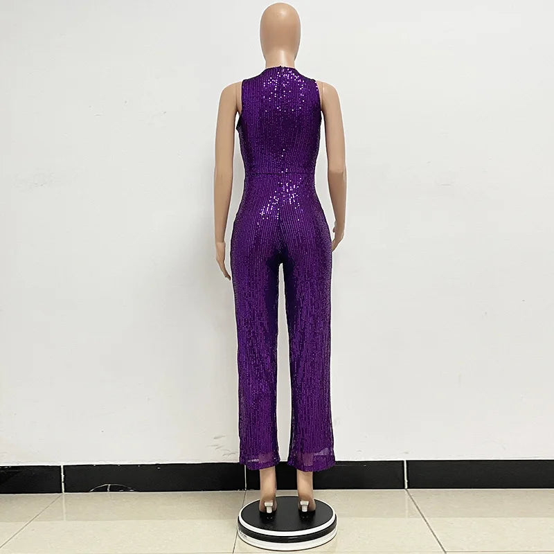 Sleeveless Sequined Jumpsuit Round Neck Slim Fit High Waist Sexy SprinSPECIFICATIONSBrand Name: mandylandyStyle: StreetwearAge: MIDDLE AGEOrigin: Mainland ChinaCN: GuangdongSeason: SummerMaterial: POLYESTERDecoration: SequinedFabric TyDMEwomenstorenull