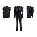 Women's black slim blazer coat with long sleeves, ruffle decoration, and single-button closure.