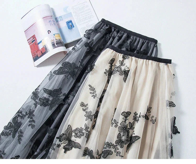 Skirt Women Vintage Butterfly Embroidery Elastic High Waist A-Line MesSPECIFICATIONSBrand Name: GLINDADAMaterial: POLYESTERMaterial: MeshMaterial: VoileStyle: Chinese StyleElasticity: Slight StrechOrigin: Mainland ChinaCN: GuangdongSeaDMEwomenstorenull