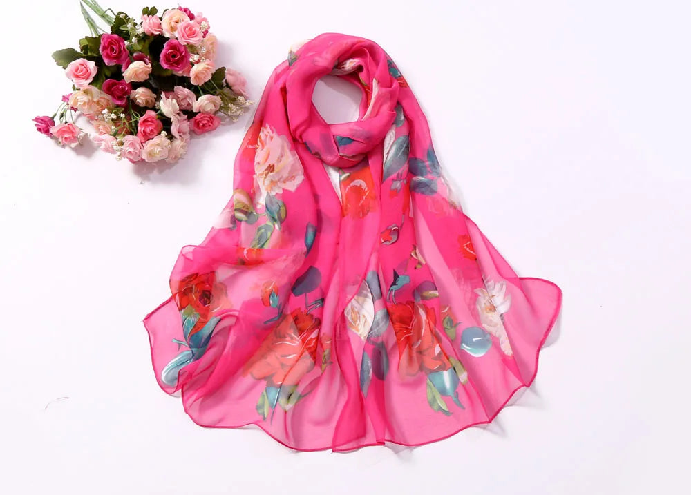 Scarf Women Foulard Shawl Bandana Elegant Beach Sun ProtectionSPECIFICATIONSDepartment Name: ADULTSize: 50*160cm(1cm=0.39in)pattern: RoseApply to season: Spring,Autumn,summerStyle: ElegantColor: Red,Black,Navy blueBrand Name: NDMEwomenstorenull