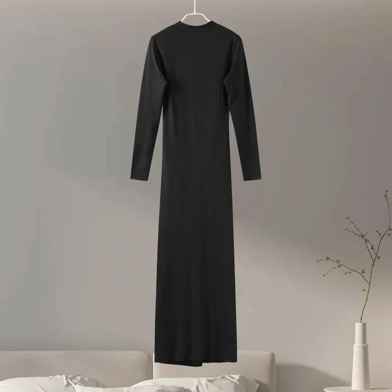 Elegant Sexy Long Dress Women Slim Round Neck Long Sleeves Fold Robe FSPECIFICATIONSWaistline: empireSupport: Wholesale &amp; Dropshipping27/300: 7/60Sleeve Style: regularSleeve Length(cm): FullBrand Name: hfwomenfzCraft of Weaving: TADMEwomenstorenull