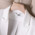 Slim waist jacket blazer with notched collar on hanger.