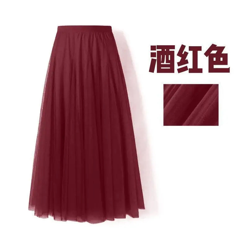 Skirts- New Solid Long Skirt Big Swing Gauze Skirt A-line Dance Skirt