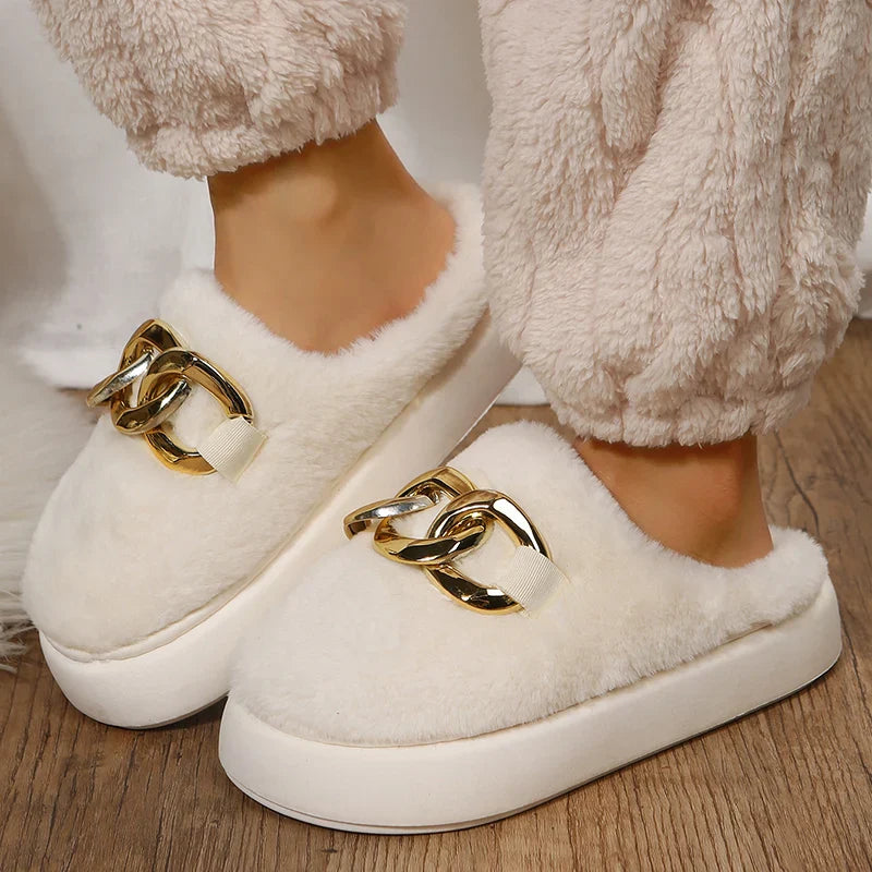 Slippers- Women's Warm Cotton House Slippers Female Indoor Plus Fur