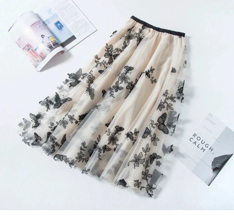 Skirt Women Vintage Butterfly Embroidery Elastic High Waist A-Line MesSPECIFICATIONSBrand Name: GLINDADAMaterial: POLYESTERMaterial: MeshMaterial: VoileStyle: Chinese StyleElasticity: Slight StrechOrigin: Mainland ChinaCN: GuangdongSeaDMEwomenstorenull