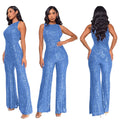 Sleeveless Sequined Jumpsuit Round Neck Slim Fit High Waist Sexy Sprin