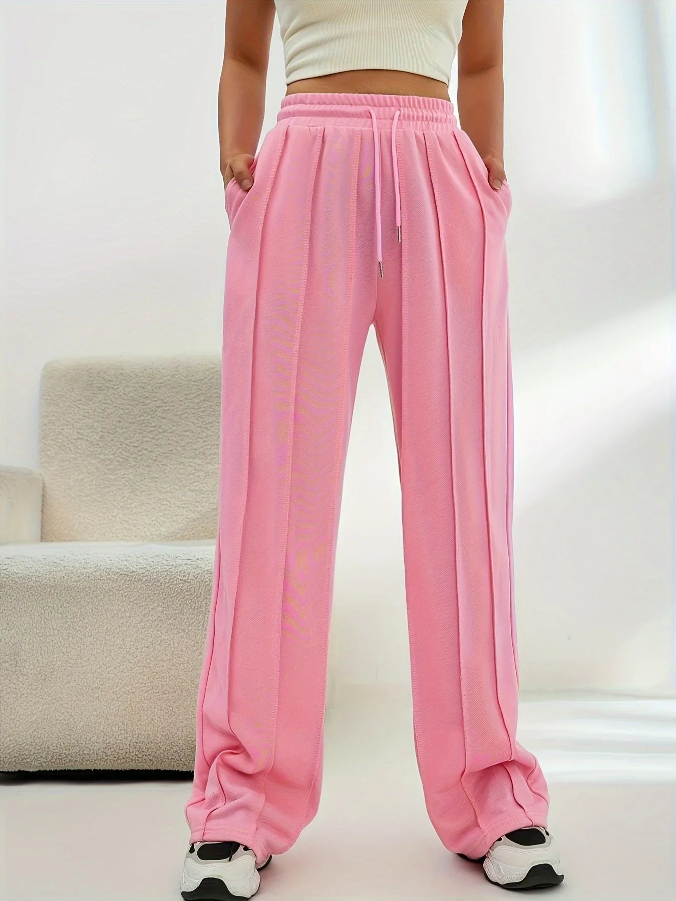 Spring sweatpants women's high waist all casual wide leg pants loose sSPECIFICATIONSBrand Name: RibbonFishCraft of Weaving: TATModel Number: DF6111Style: CasualMaterial: POLYESTERPlace Of Origin: China (mainland)Hign-concerned ChemicalDMEwomenstorenull