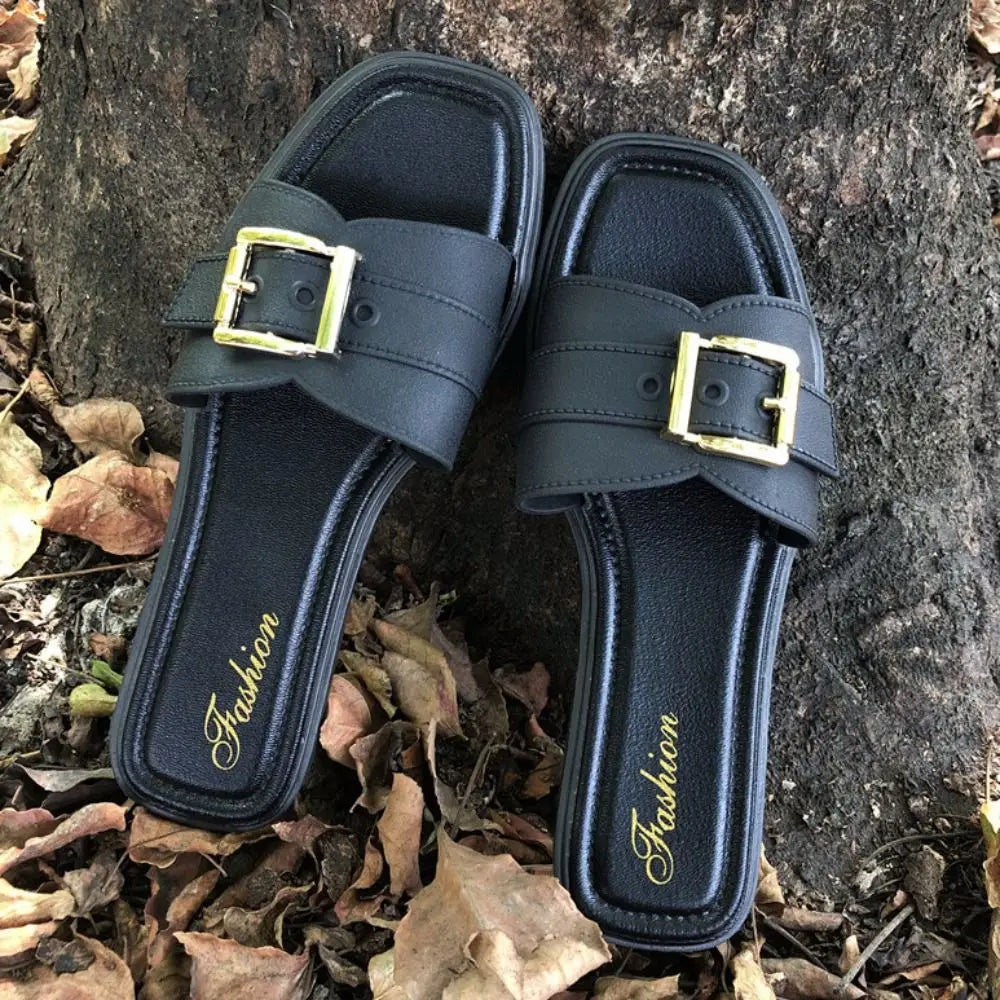 Slippers- Buckle Outer Slippers Wear with Belt Anti Slip Platform