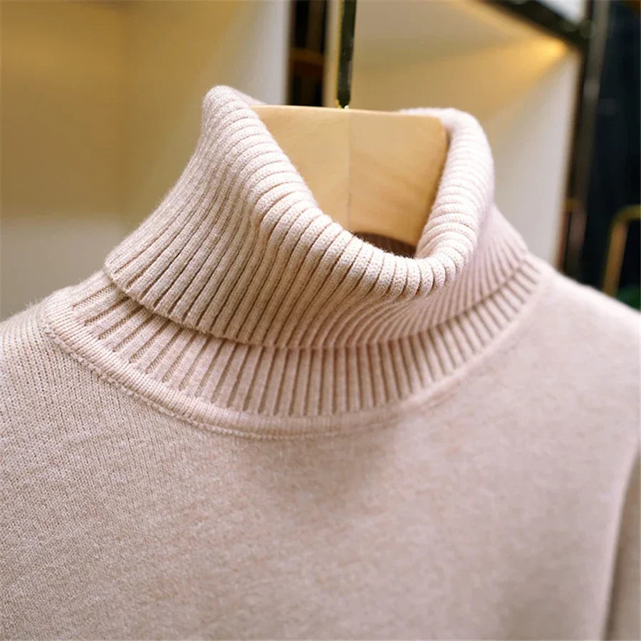 Turtleneck Sweater Women Korean Fashion Lined Warm Knitted Pullover SlSPECIFICATIONSBrand Name: NoEnName_Nullwhether full opening: NoClothing Length: regularMaterial: AcetateDecoration: sashesClosure Type: Single BreastedCollar: RuffleDMEwomenstorenull