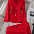 Fashion White Red Black Blazer Jacket And Pant Suit Trousers Women 