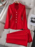 Fashion White Red Black Blazer Jacket And Pant Suit Trousers Women 