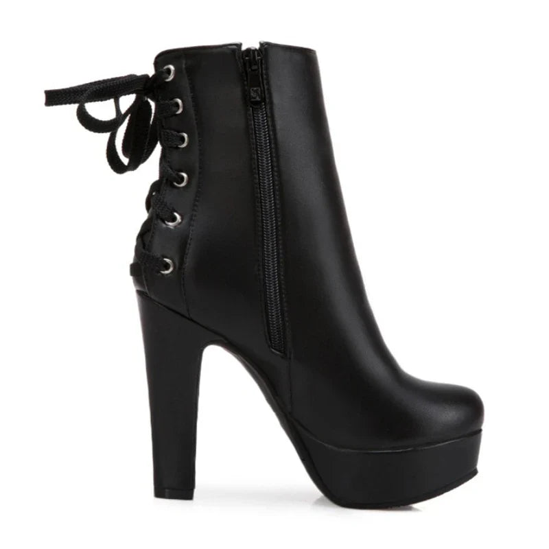 Fashion Ankle Boots Women Platform High Heels Short Boot Lace-up BlackSPECIFICATIONSBrand Name: ZOGEERBoot Type: basicShaft Material: PUOutsole Material: RUBBERUpper Material: PUHign-concerned Chemical: NoneOrigin: Mainland ChinaCN: SiDMEwomenstorenull