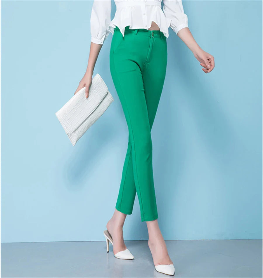 Slim Skinny High Waist Elastic Pencil Pants Women Ankle-length TrouserSPECIFICATIONSsring summer OL pantalones de mujer: retro korean casual office slim pantsvintage work wear high waist pantalones: oversized 4XL candy color trousers wDMEwomenstorenull