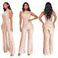 Sleeveless Sequined Jumpsuit Round Neck Slim Fit High Waist Sexy Sprin