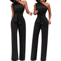 Sexy One Shoulder Jumpsuit Sleeveless Belt Wide Leg Elegant Lady New SSPECIFICATIONSAge: MIDDLE AGEBrand Name: SANWOODCN: GuangdongCraft of Weaving: OtherDecoration: PocketsFabric Type: BroadclothFabric content: 96% and aboveFit Type: DMEwomenstorenull