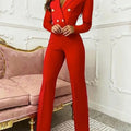 Suit Collar Long Sleeve Women's Jumpsuit Fashion Buttons Simple