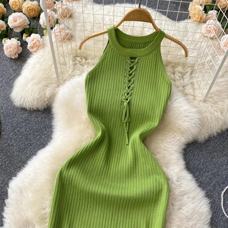 Sleeveless Elastic Knit Bodycon Dress French Sexy Chic Elegant WomenSPECIFICATIONSBrand Name: unidanceElasticity: High StrecthSleeve Style: Off The ShoulderFabric Type: KnittingHign-concerned Chemical: NonePattern Type: SolidFit TypeDMEwomenstorenull