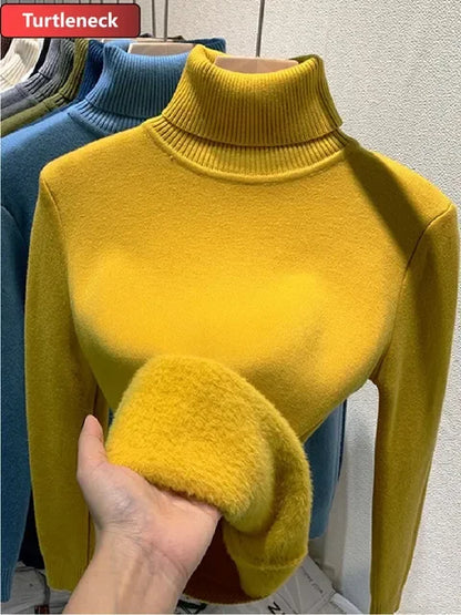 Turtleneck Sweater Women Korean Fashion Lined Warm Knitted Pullover SlSPECIFICATIONSBrand Name: NoEnName_Nullwhether full opening: NoClothing Length: regularMaterial: AcetateDecoration: sashesClosure Type: Single BreastedCollar: RuffleDMEwomenstorenull