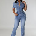 Jeans Jumpsuit Sexy Women Turn Down Collar Elegant Denim Casual Romper