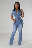 Jeans Jumpsuit Sexy Women Turn Down Collar Elegant Denim Casual Romper