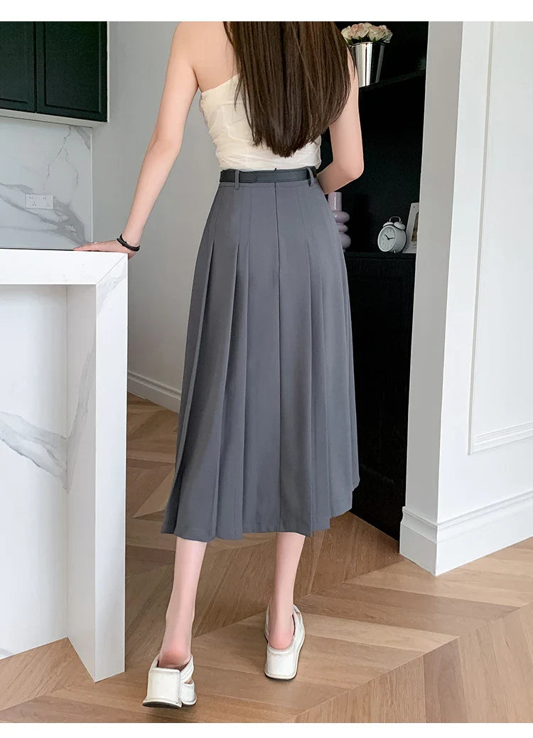 High Waist Midi Pleated Skirts Women's Fashion A-line Casual Suit SkirSPECIFICATIONSBrand Name: YUAZHOQIMaterial: POLYESTERStyle: CasualElasticity: Non StrechOrigin: Mainland ChinaCN: GuangdongSeason: Spring/SummerFabric Type: BroadcloDMEwomenstorenull