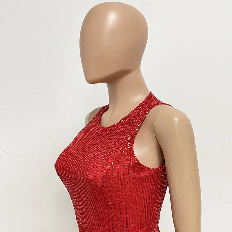 Sleeveless Sequined Jumpsuit Round Neck Slim Fit High Waist Sexy SprinSPECIFICATIONSBrand Name: mandylandyStyle: StreetwearAge: MIDDLE AGEOrigin: Mainland ChinaCN: GuangdongSeason: SummerMaterial: POLYESTERDecoration: SequinedFabric TyDMEwomenstorenull