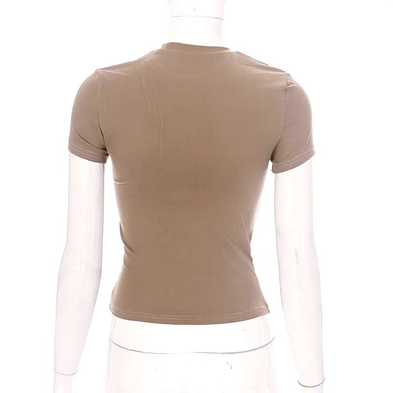 Top- Women Short Sleeve Stretchy O-Neck All-Match New Arrival 