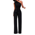 Sexy One Shoulder Jumpsuit Sleeveless Belt Wide Leg Elegant Lady New SSPECIFICATIONSAge: MIDDLE AGEBrand Name: SANWOODCN: GuangdongCraft of Weaving: OtherDecoration: PocketsFabric Type: BroadclothFabric content: 96% and aboveFit Type: DMEwomenstorenull