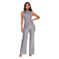 Sleeveless Sequined Jumpsuit Round Neck Slim Fit High Waist Sexy Sprin