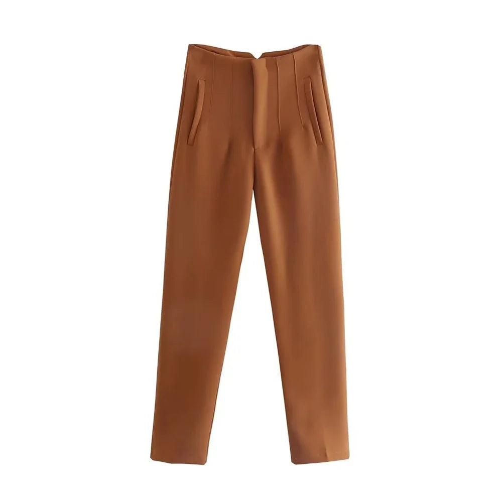 Chic Fashion With Seam Detail Office Wear Pants Vintage High Waist ZipSPECIFICATIONSBrand Name: TRAFStyle: CasualAge: MIDDLE AGEOrigin: Mainland ChinaCN: JiangsuSeason: All seasonWaist Type: highDecoration: noneElasticity: Slight StrecDMEwomenstorenull