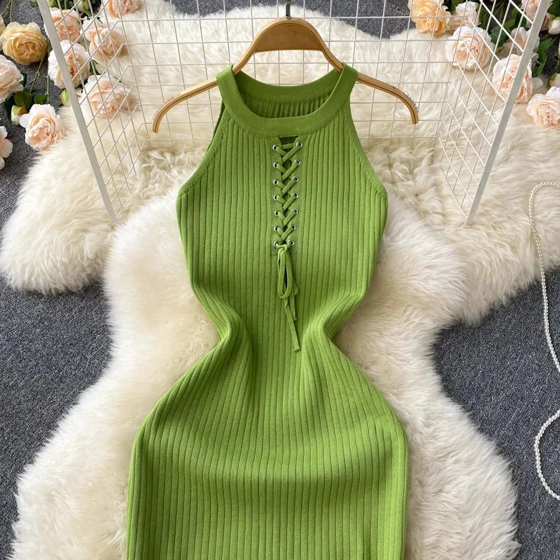 Sleeveless Elastic Knit Bodycon Dress French Sexy Chic Elegant WomenSPECIFICATIONSBrand Name: unidanceElasticity: High StrecthSleeve Style: Off The ShoulderFabric Type: KnittingHign-concerned Chemical: NonePattern Type: SolidFit TypeDMEwomenstorenull