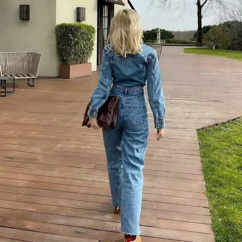 Denim Jumpsuit for Women Overalls Woman Jean Overalls Long Sleeve ElegSPECIFICATIONSBrand Name: NoEnName_NullStyle: StreetwearAge: MIDDLE AGEOrigin: Mainland ChinaCN: GuangdongSeason: Spring/SummerMaterial: POLYESTERDecoration: noneFabDMEwomenstorenull