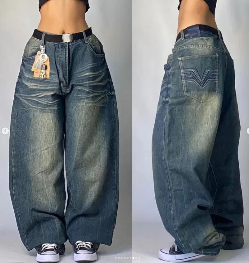 Denim High Waist Women Baggy Jeans with Pockets - Street Style