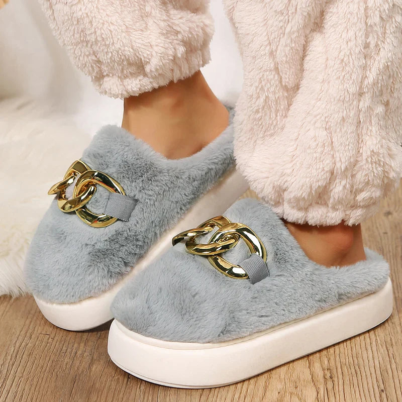 Slippers- Women's Warm Cotton House Slippers Female Indoor Plus Fur