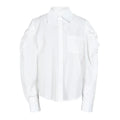 Women's trendy white coat top two-piece with long sleeves and notched collar.