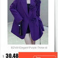 Women's trendy purple coat top two-piece with floral design, casual loose fit.