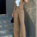 Blazer pant set, women's casual slim fit, notched cardigan, sleeveless waistcoat, high-waisted pants, office style.