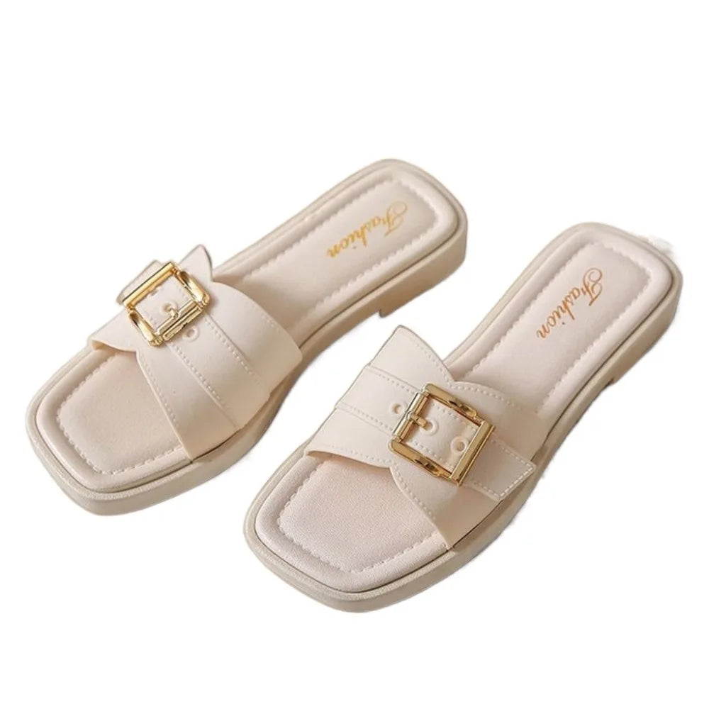 Fashion Square Buckle Outer Wear Shoes with Belt Anti Slip Slippers- Buckle Outer Slippers Wear with Belt Anti Slip Platform FlSPECIFICATIONSBrand Name: NoEnName_NullShoes Type: basicApplicable Place: IndoorUpper Material: PVCClosure Type: Pull OnHeel Height: Low (1cm-3cm)Hign-concerned ChemDMEwomenstorenull