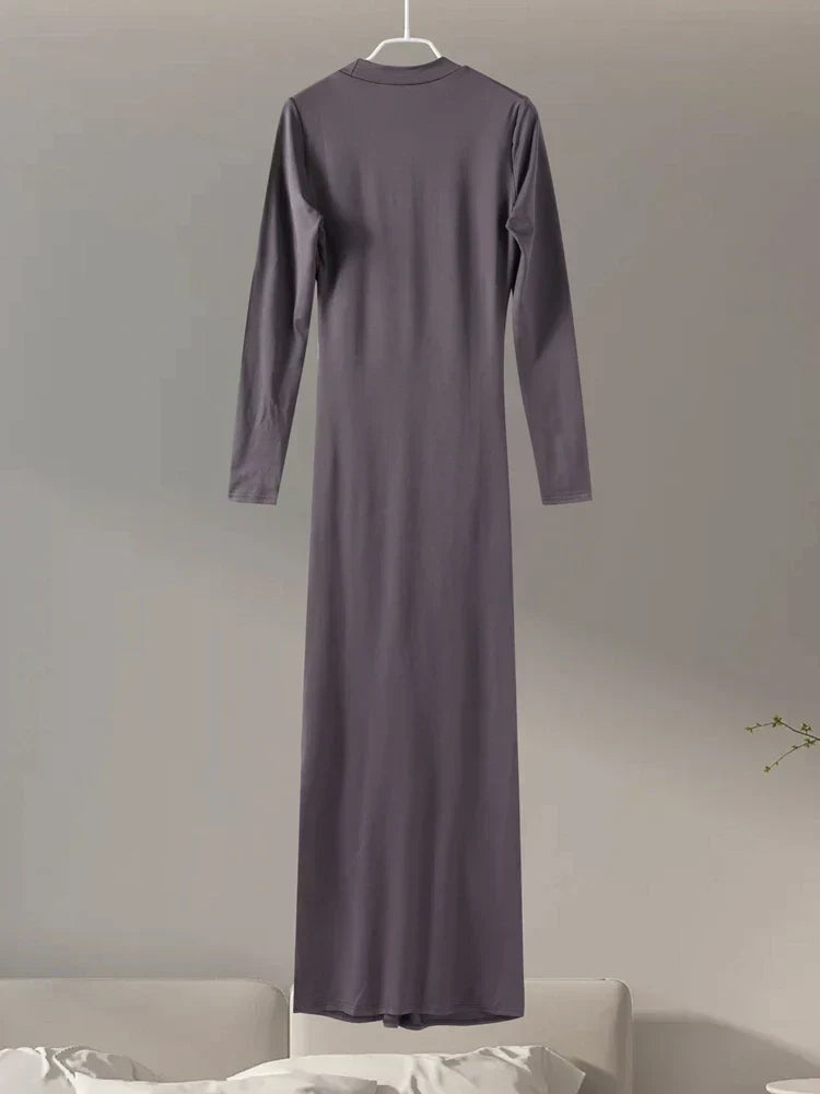 Elegant Sexy Long Dress Women Slim Round Neck Long Sleeves Fold Robe FSPECIFICATIONSWaistline: empireSupport: Wholesale &amp; Dropshipping27/300: 7/60Sleeve Style: regularSleeve Length(cm): FullBrand Name: hfwomenfzCraft of Weaving: TADMEwomenstorenull