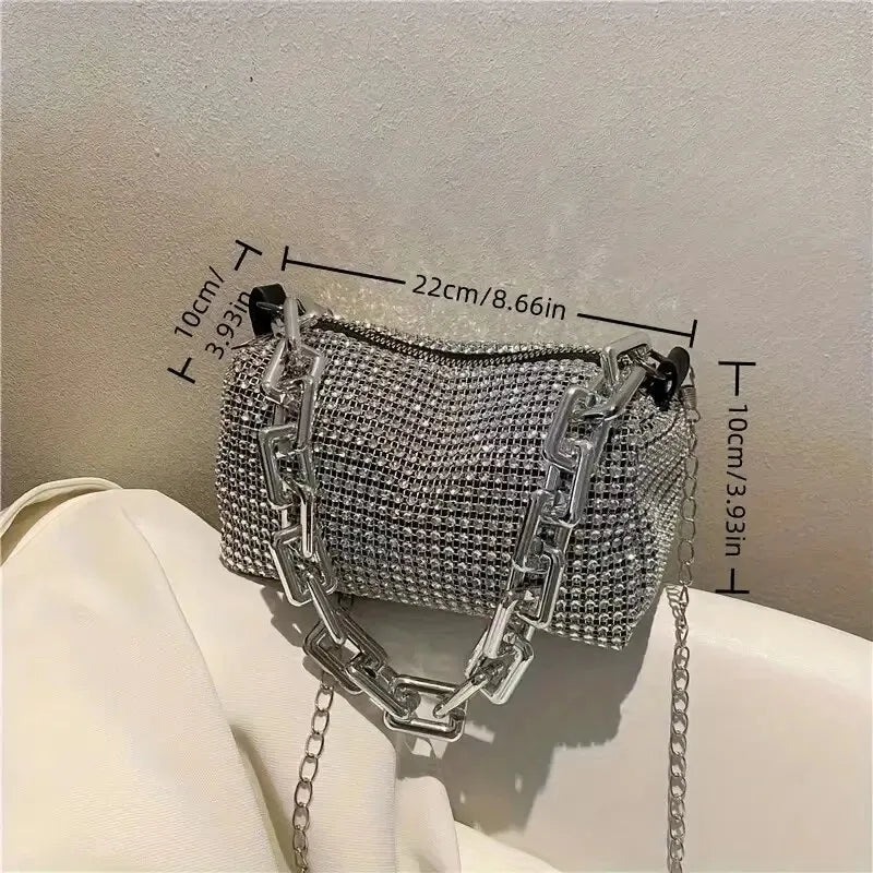 Handbag- Rhinestone Bucket Bag Glitter Chain Purse Women's Mini Bag