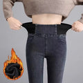 Denim- Jeans Women's New Elastic Waist Fleece-Lined Tightening Small